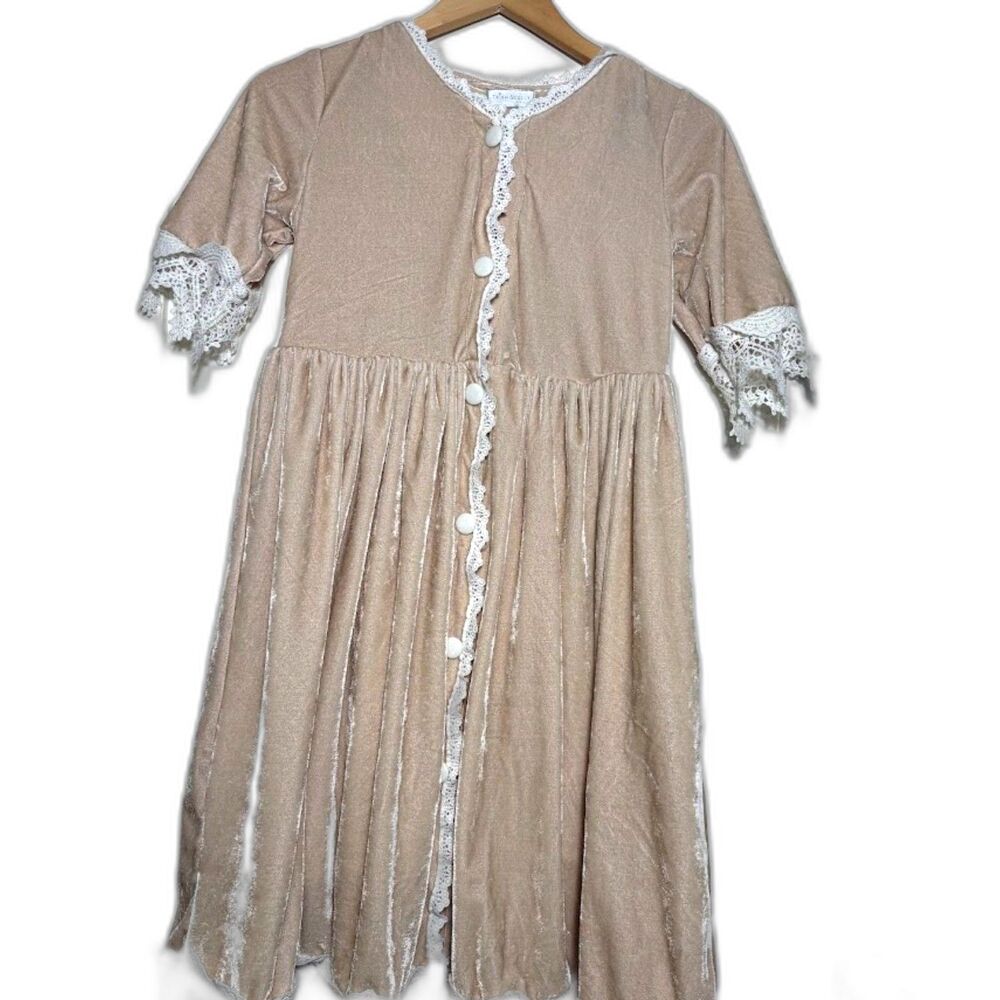 Trish Scully Girls Dress 14 Tan Velvet Historical Retro Costume Dress Up Boho